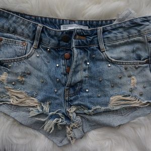 Zara Trafaluc Studded Denim Shorts